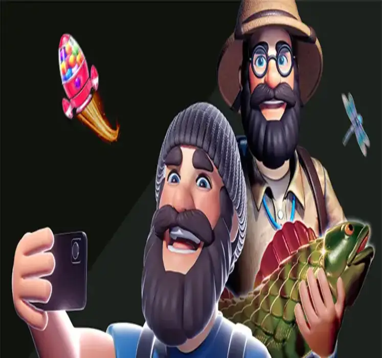 to animeret figur fra et pragmatic spil der tager en selfi