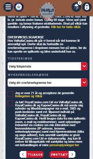 indbetalingsgrænser for Valhalla Casino