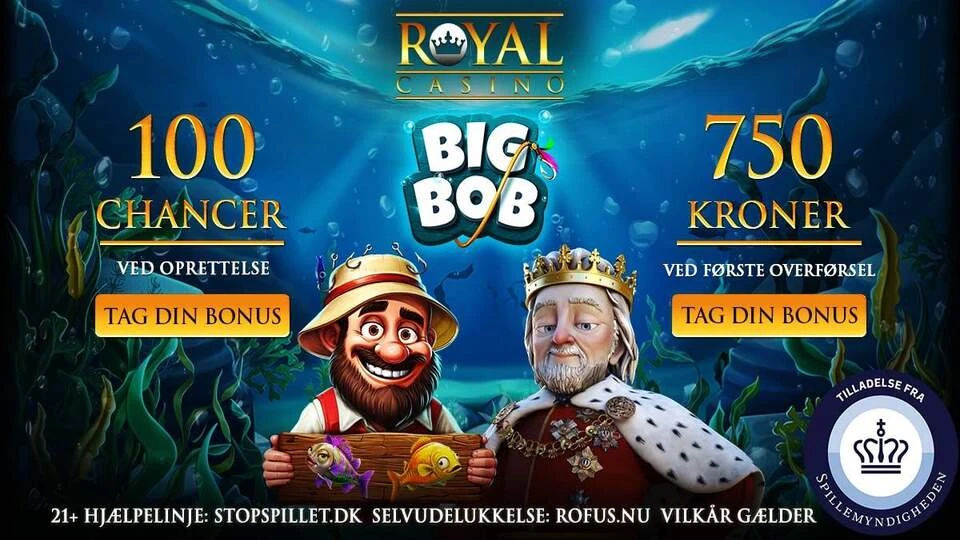 Royal Casino Velkomstbonus 100% indbetalingsbonus og 100 spins til Big Bob